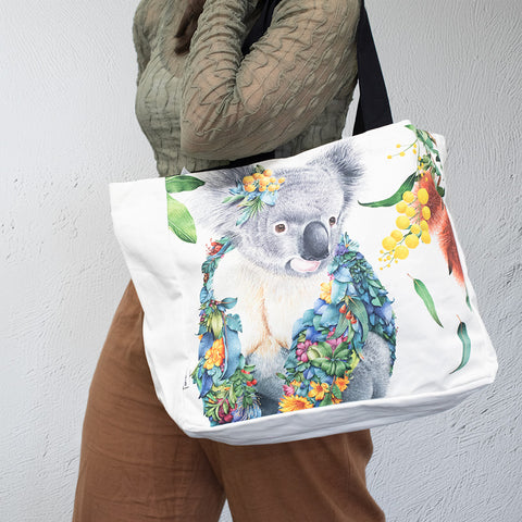 Large Organic Cotton Canvas Tote Bag – Koala Portrait