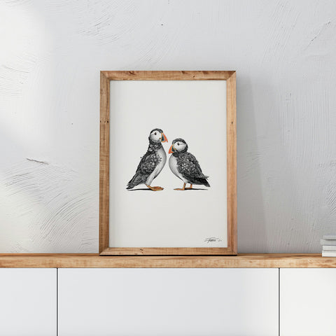 Puffin Couple (B&W) – Special Edition Print