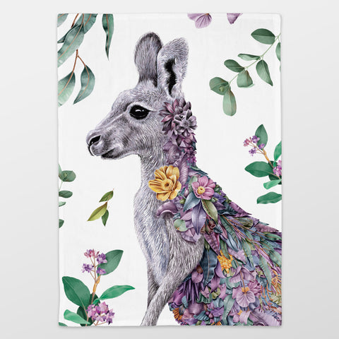 Organic Cotton Tea Towel – Grey Kangaroo Portrait