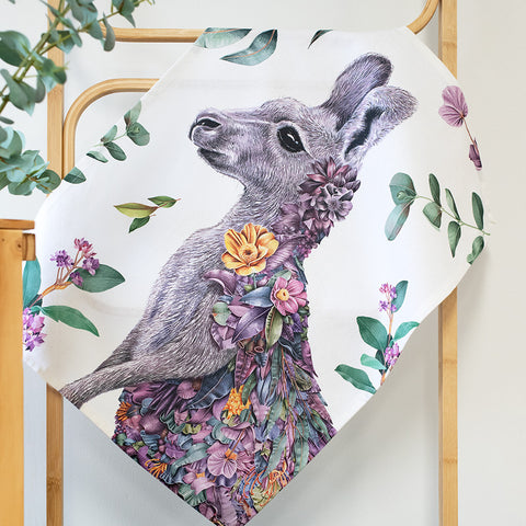 Organic Cotton Tea Towel – Grey Kangaroo Portrait