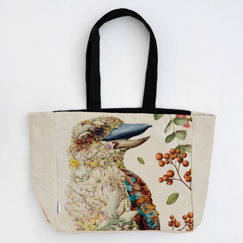 Large Organic Cotton Canvas Tote Bag – Kookaburra Portrait