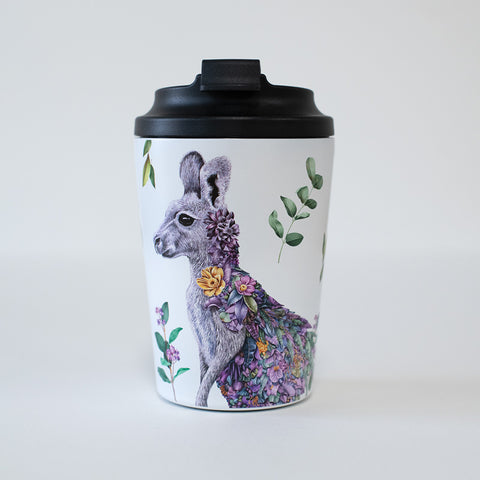 Double Wall Insulated Travel Cup – Grey Kangaroo Portrait
